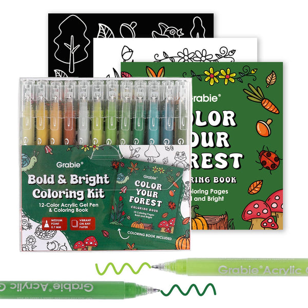 Bold & Bright Acrylic Gel Pen Coloring Kit: Forest - Freshie & Zero Studio Shop