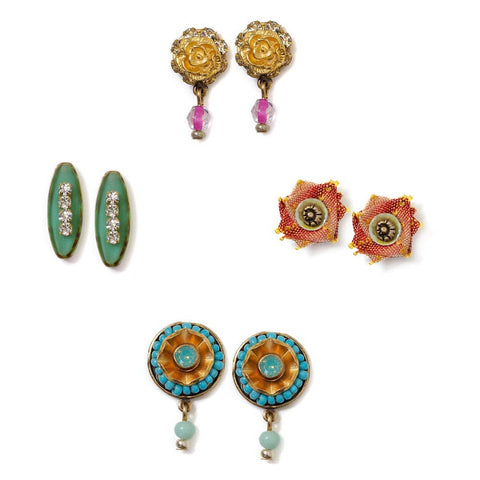 Silver Blooms and Beads Stud Earrings by Jill Schwartz, featuring floral and beaded design, made by Elements Jill Schwartz.