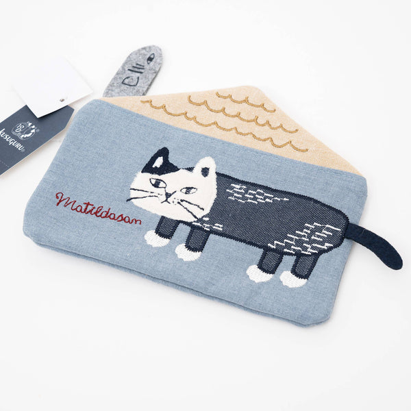 Embroidered Cat Pouch - Blue | Kusuguru Japan - Freshie & Zero Studio Shop