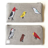 Backyard Birds Embroidered Linen Pouch - Freshie & Zero Studio Shop