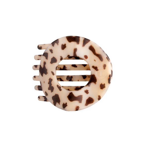 Small TELETIES Flat Circle Hair Clip in black, featuring a sleek, circular design perfect for securing hair effortlessly.