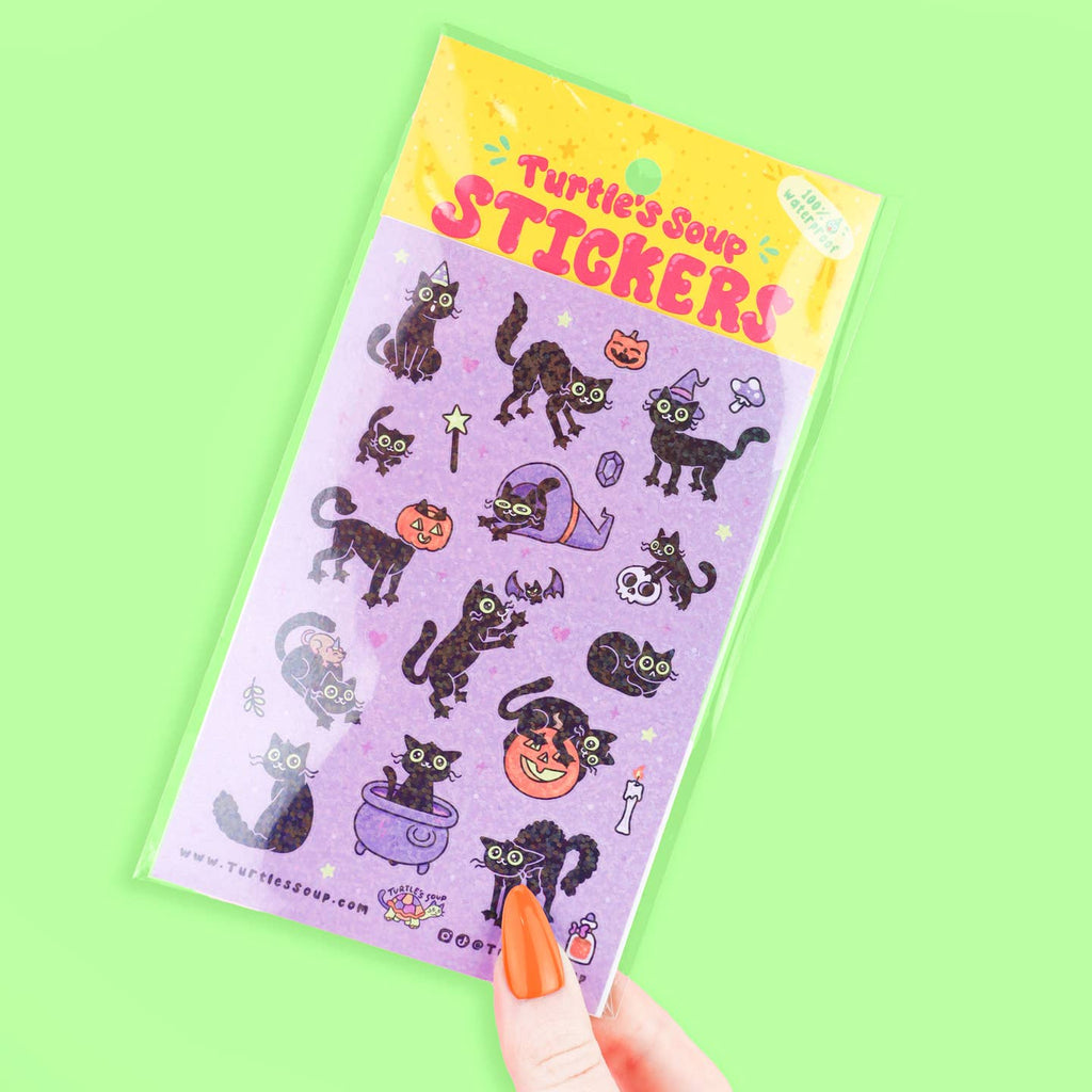 Black Halloween Cats Sparkly Sticker Sheet - Freshie & Zero Studio Shop