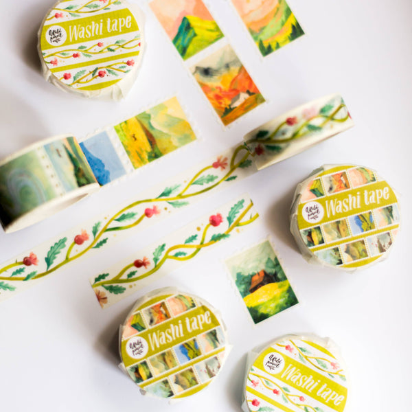 Watercolor Flower Vines Washi Tape by Wild Pencil Studio showing delicate floral vine patterns on translucent decorative tape