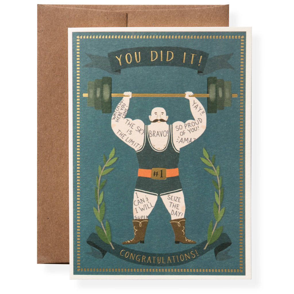You Did It! Muscle Man Greeting Card - Freshie & Zero Studio Shop
