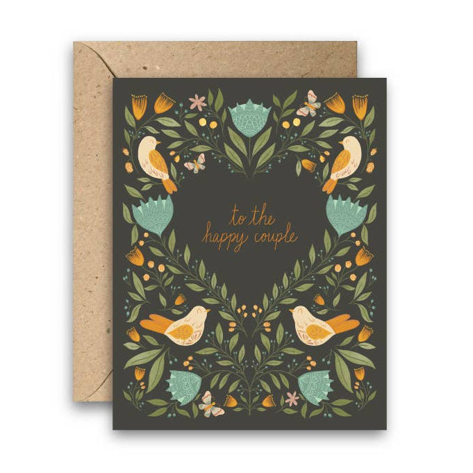 Happy Couple Birds and Flowers – Wedding Greeting Card - Freshie & Zero Studio Shop