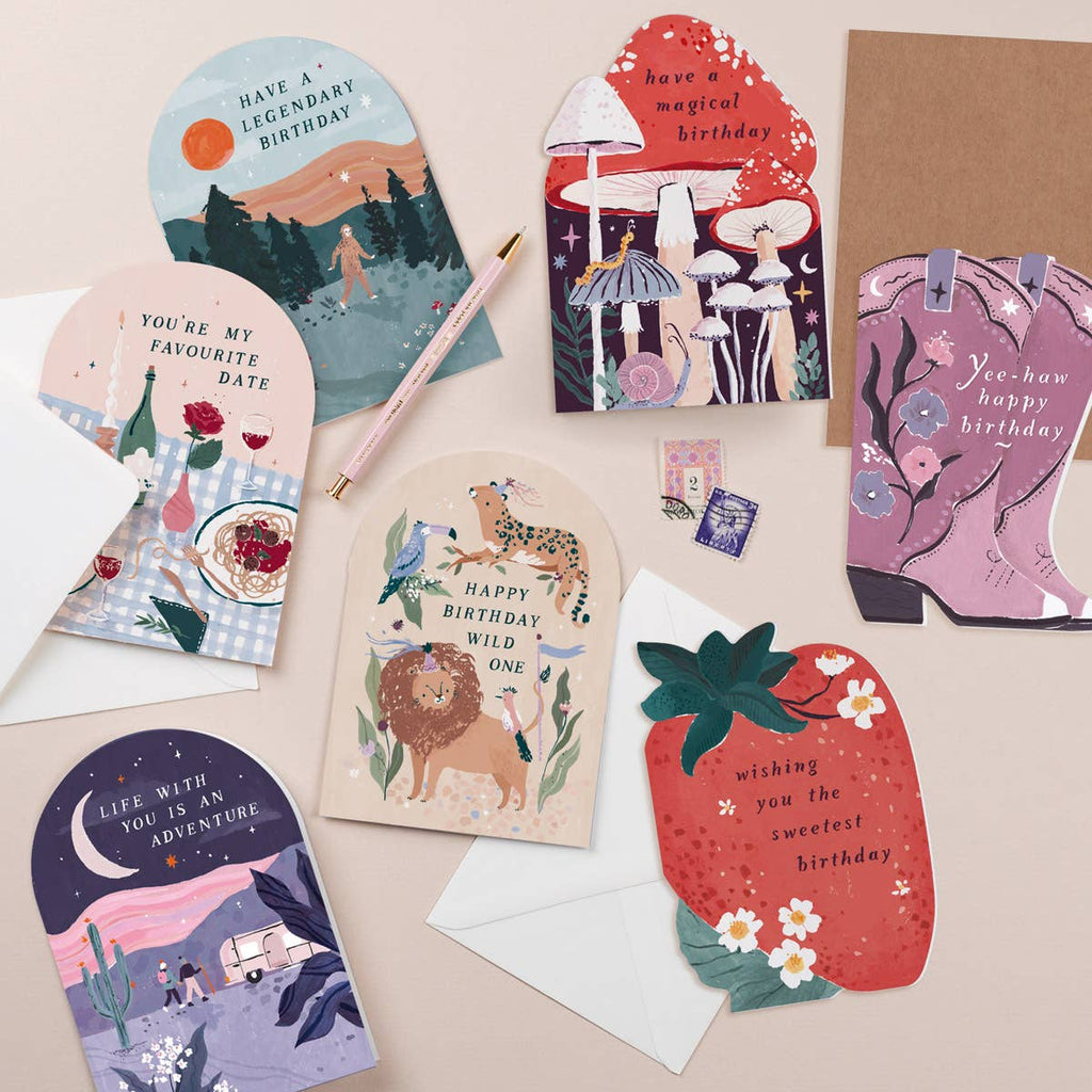 Sweet strawberry birthday card from Sister Paper Co. featuring vibrant strawberry illustrations on a cheerful greeting card.