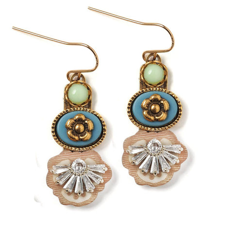 Bellisima statement earrings by Jill Schwartz, elegant gold-toned earrings with intricate design, displayed against a plain background.