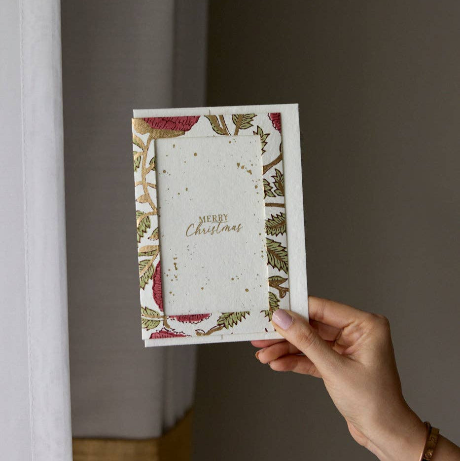 Keepsake Block Print Photo Frame Greeting Card - Marigold Christmas - Freshie & Zero Studio Shop