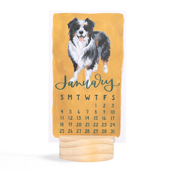 Furry Friends Dogs 2026 Mini Desk Calendar with Wooden Block - Freshie & Zero Studio Shop