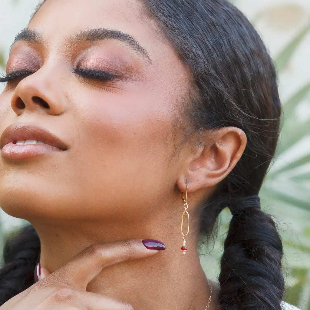 Gold Argan Drop Earrings - cherry red + butter yellow - Freshie & Zero Studio Shop