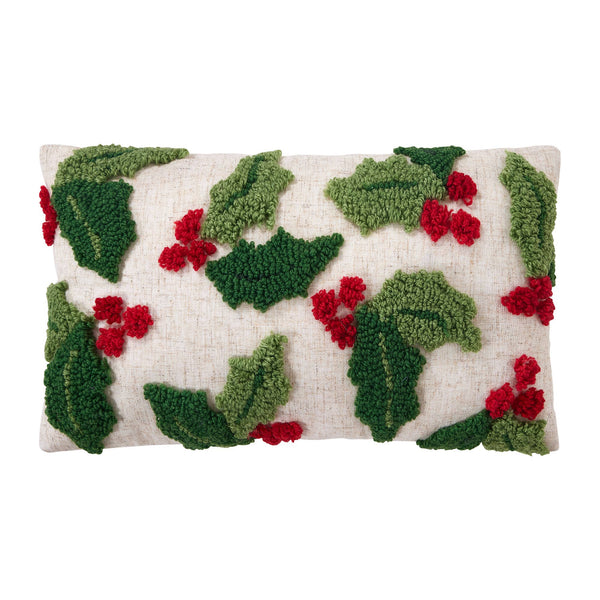 Holly Leaves and Berries Tufted Pillow - Freshie & Zero Studio Shop