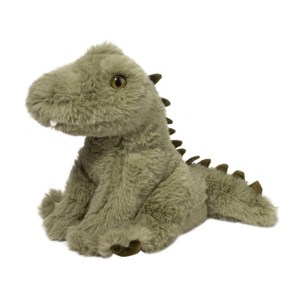 Douglas Rex the Alligator mini plush toy with green fur and embroidered eyes, soft and cuddly for children.