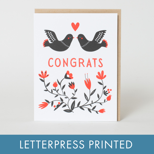 Egg Press Congrats Dove letterpress greeting card with elegant dove illustration and "Congrats" message, designed for special occasions.