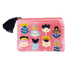 Tulips on Pink Velvet Embroidered Cotton Pouch - Freshie & Zero Studio Shop