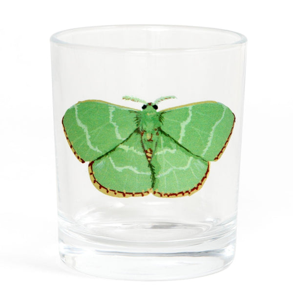 Short Juice Glass by 1canoe2: Red Fringed Emerald Moth - Freshie & Zero Studio Shop