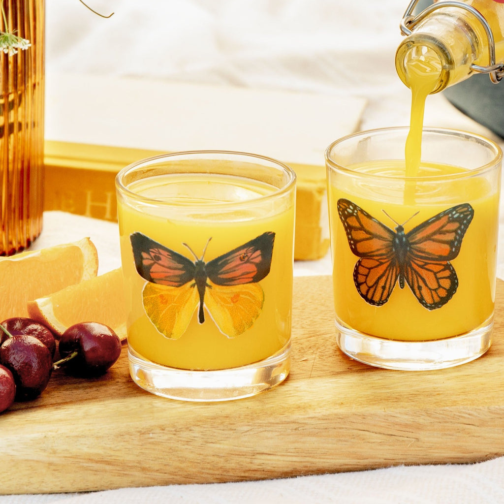 Short Juice Glass by 1canoe2: Monarch Butterfly - Freshie & Zero Studio Shop