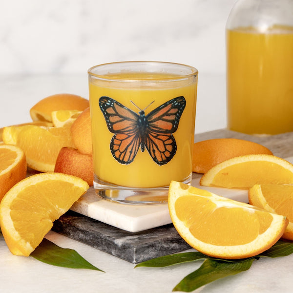 Short Juice Glass by 1canoe2: Monarch Butterfly - Freshie & Zero Studio Shop