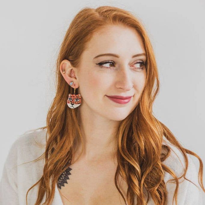 Leopard Handmade Ceramic Statement Earrings - Freshie & Zero Studio Shop