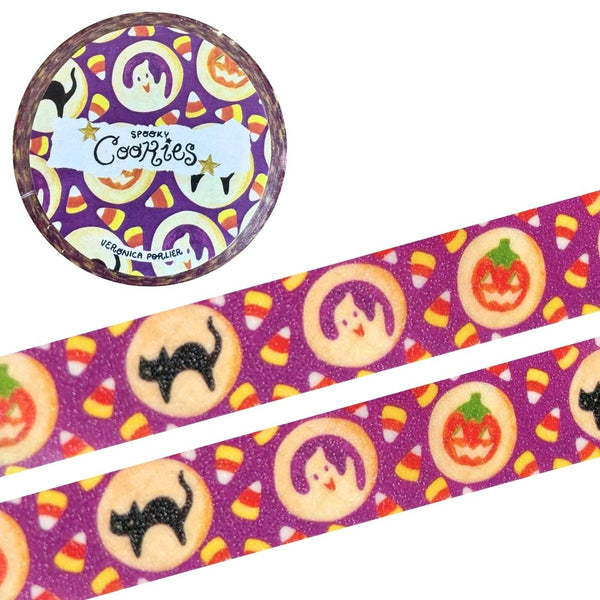 Spooky Cookies Glitter Washi Tape by Veronica Porlier Illustrations featuring Halloween-themed cookie and spooky designs.
