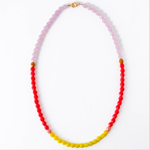 Color-blocked Czech glass bead necklace featuring vibrant multicolor beads, crafted by Nest Pretty Things.