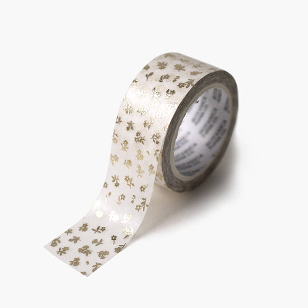 Gold petite flora washi tape by Botanica Paper Co. featuring delicate floral patterns on thin decorative tape.