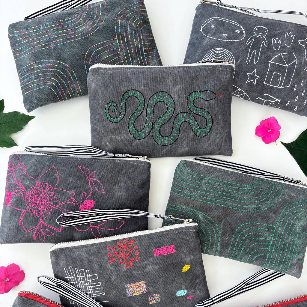 Memory Lane Embroidered Canvas Wristlet - Freshie & Zero Studio Shop