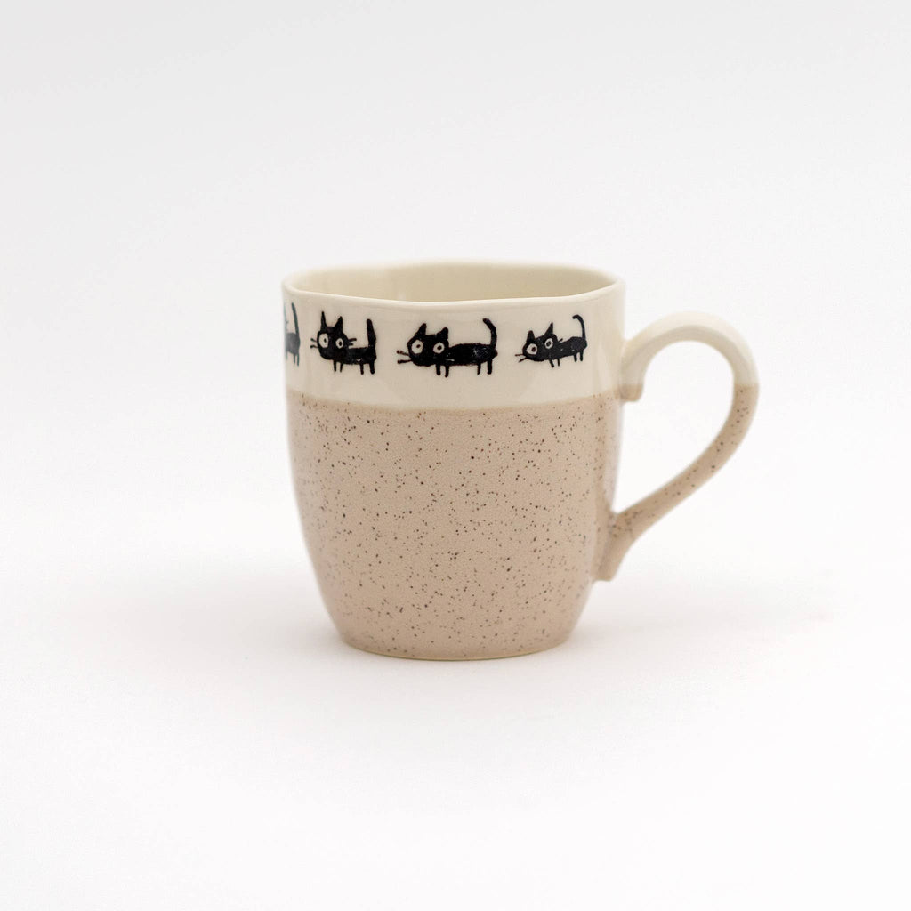 Stoneware Silly Cat Mug | Black and Beige - Freshie & Zero Studio Shop
