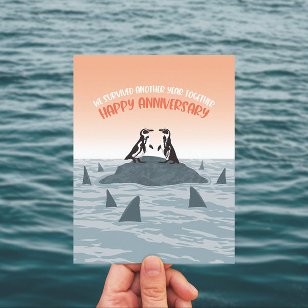 Modern Printed Matter Survived Another Year anniversary greeting card featuring festive design and heartfelt message.
