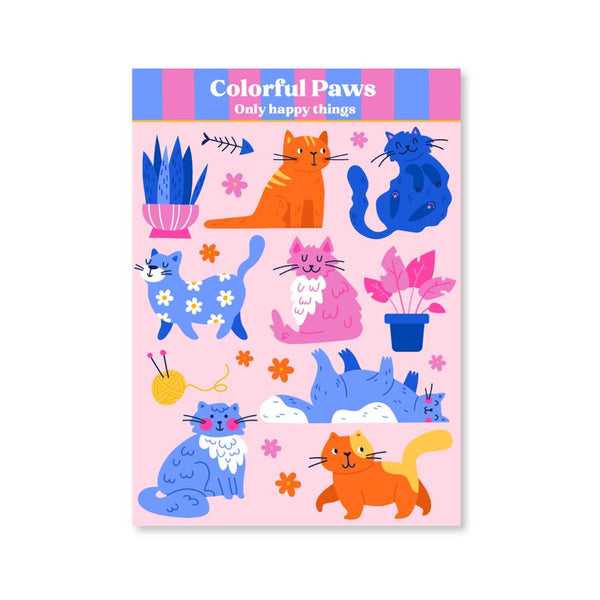 Colorful Paws Sticker Sheet - Freshie & Zero Studio Shop