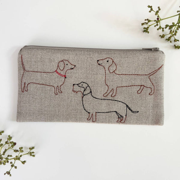 Dachshund Embroidered Linen Zipper Pouch - Freshie & Zero Studio Shop