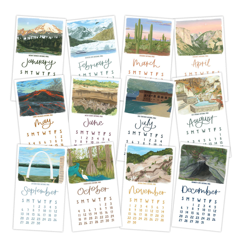 National Parks 2026 Mini Desk Calendar with Wooden Block - Freshie & Zero Studio Shop