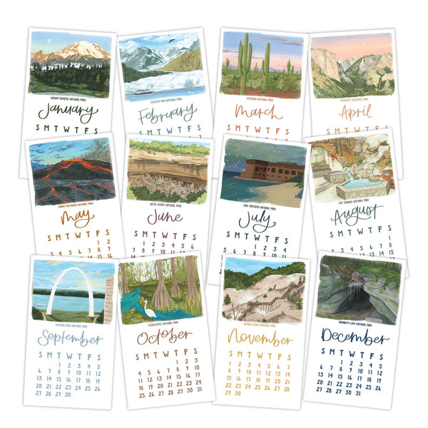 National Parks 2026 Mini Desk Calendar with Wooden Block - Freshie & Zero Studio Shop