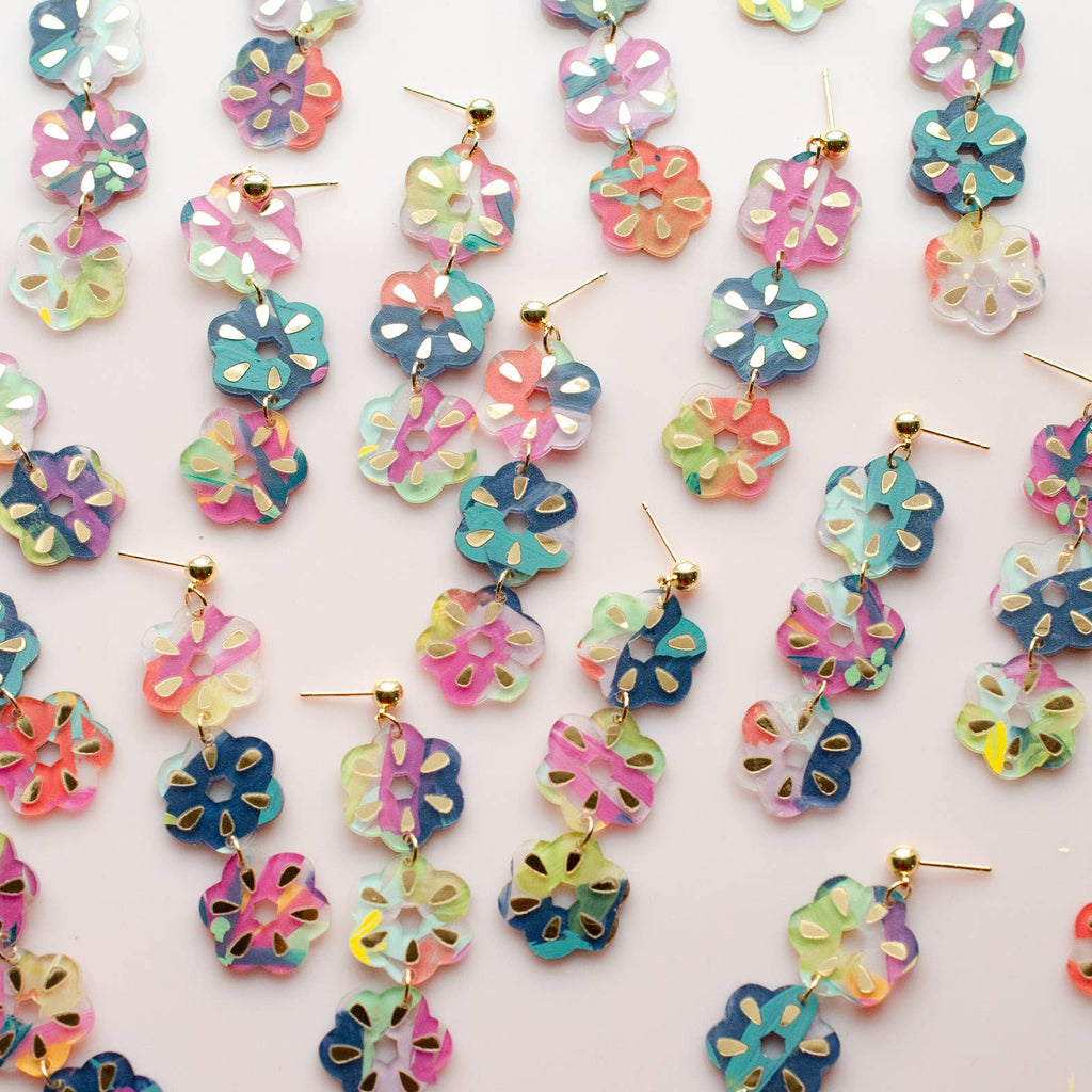 Colorful Handpainted Delilah Flower Dangle Earrings - Freshie & Zero Studio Shop