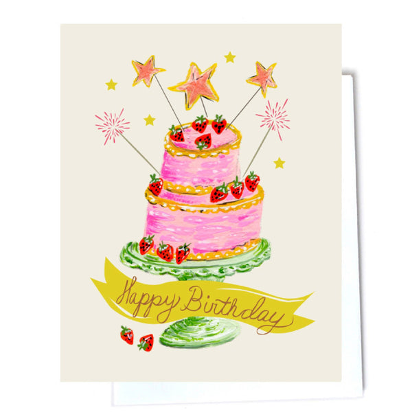 Pink Tiered Birthday Cake Greeting Card - Freshie & Zero Studio Shop