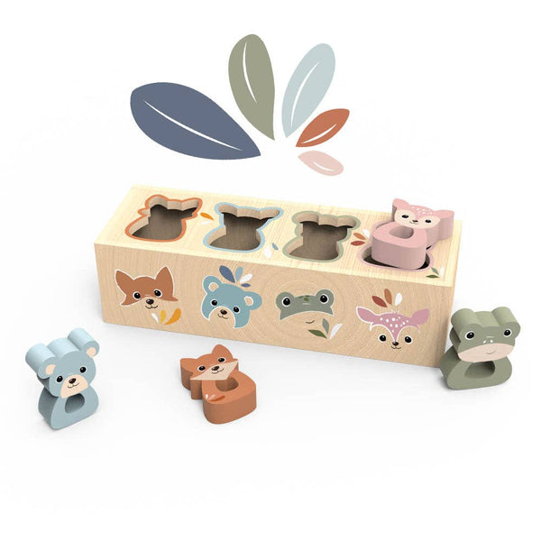 Wooden animal-shaped toy box by Speedy Monkey, featuring colorful animal designs and a sturdy wooden structure for children.