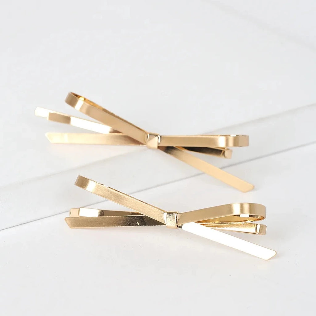 Gold Bow Bobby Pins Set of 2 - Freshie & Zero Studio Shop