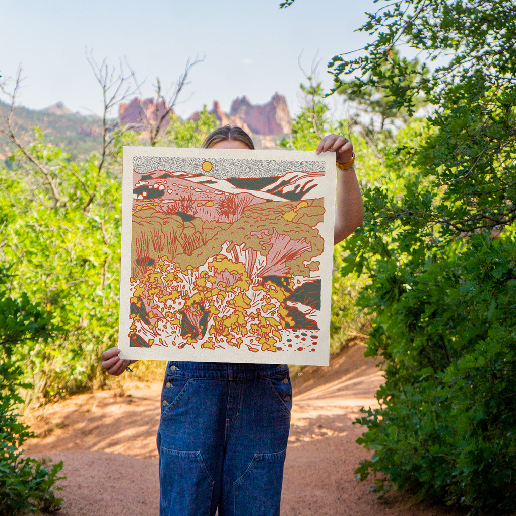 Caroline Clark Desert Mountain #2 art print featuring a minimalist mountain landscape in warm desert tones