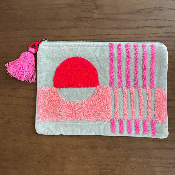 Bright Pink Geometric Cotton Velvet Pouch - Freshie & Zero Studio Shop