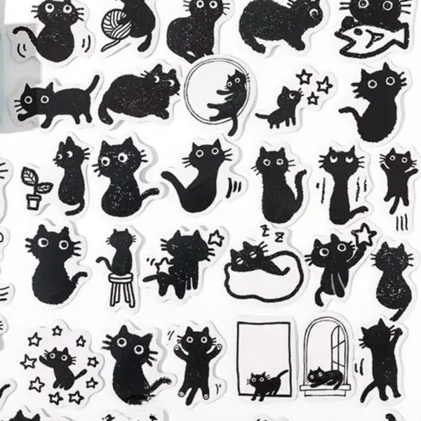 Little Box of Stickers: Black Fuzzy Cats - Freshie & Zero Studio Shop