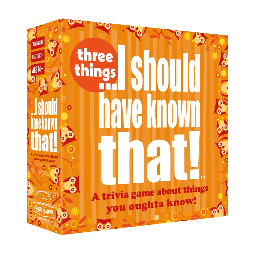 Hygge Games I Should Have Known That! Three Things trivia game box and cards