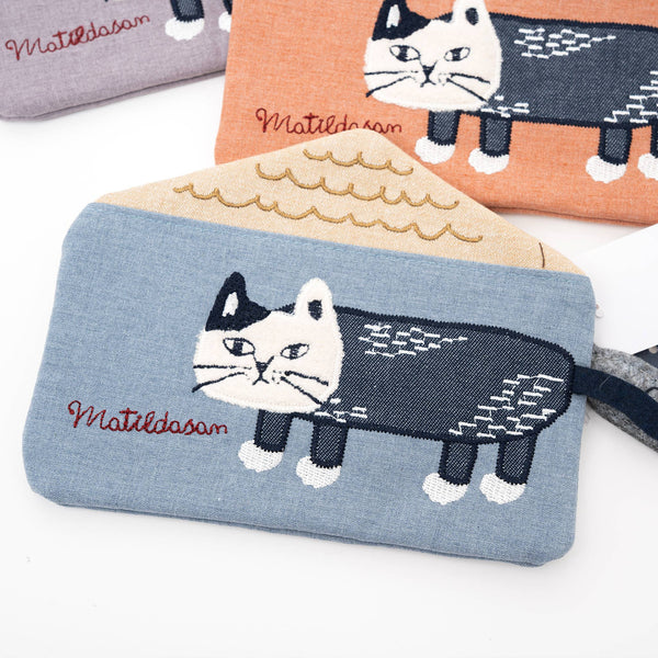 Embroidered Cat Pouch - Blue | Kusuguru Japan - Freshie & Zero Studio Shop