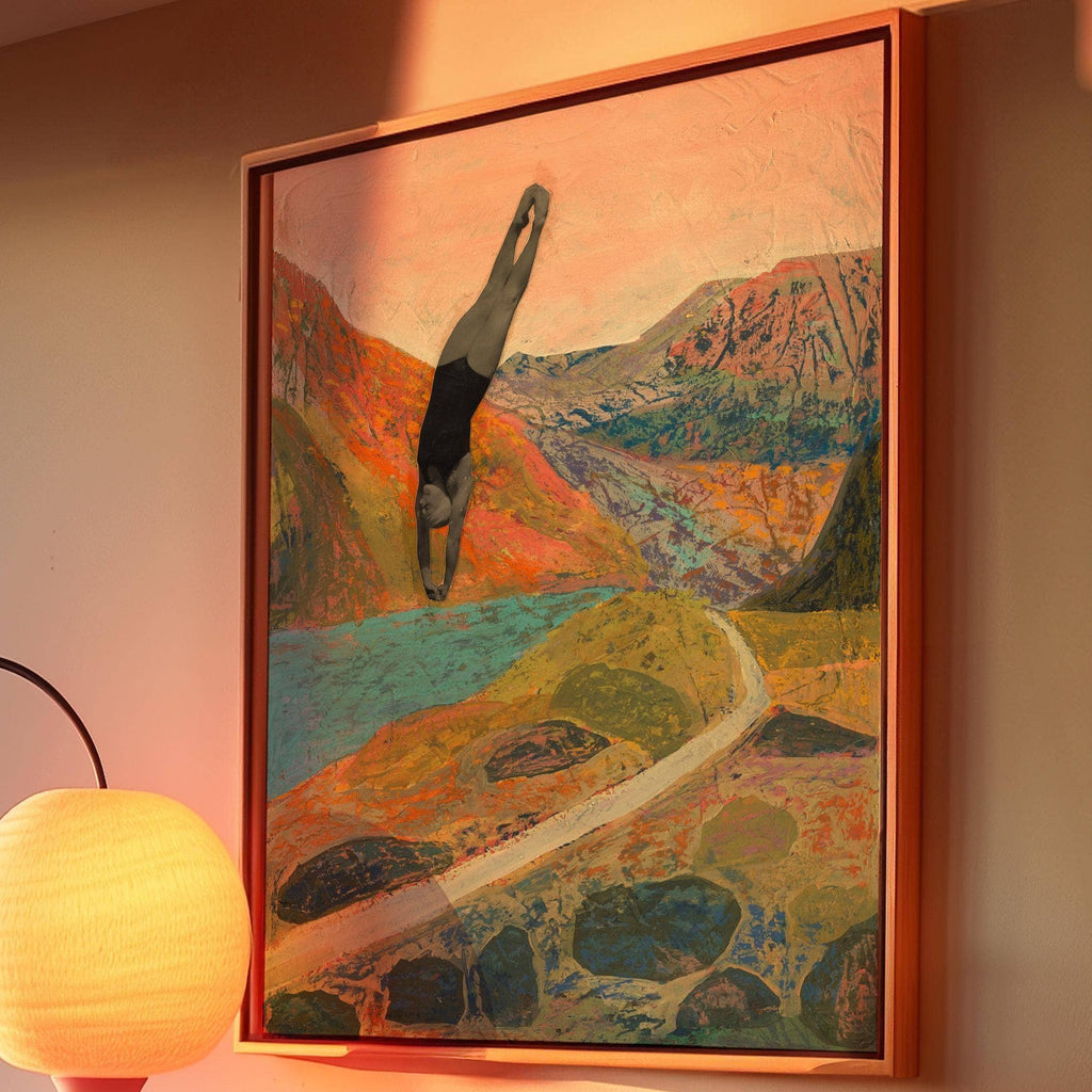 El Baker Art swimming diver art print, 8x10 poster featuring vibrant underwater scene with a diver in colorful imagery.