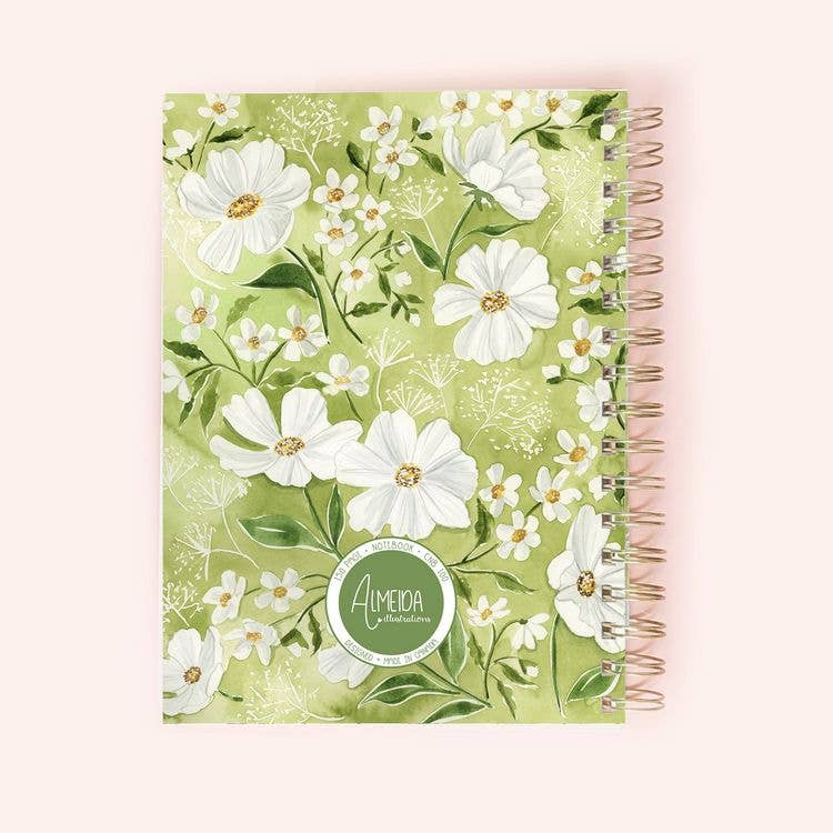 Medium Spiral Notebook: Green Florals - Freshie & Zero Studio Shop