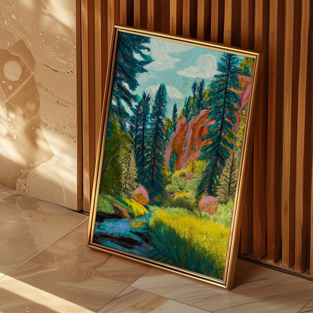 El Baker Art Jemez Forest travel art print, 8x10 poster showcasing scenic forest landscape in detailed visual artwork.