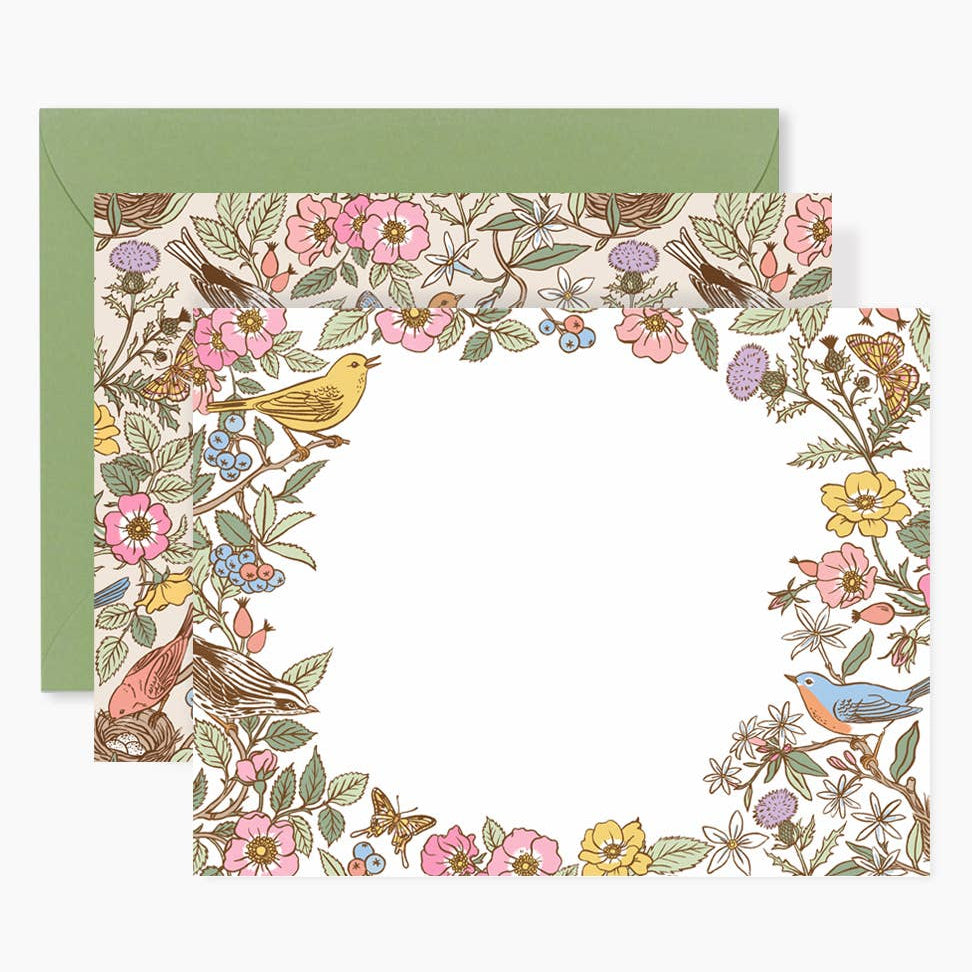 Set of four Songbirds Notecards by Botanica Paper Co., featuring colorful bird illustrations on greeting and note cards.