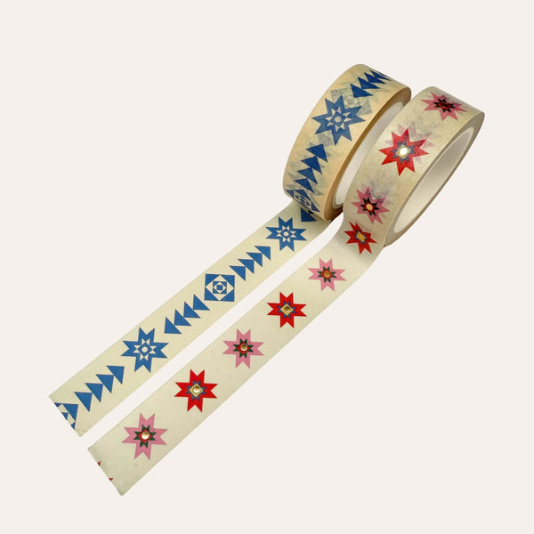 Set of two Quilt Stars Washi Tape rolls by Rainbow Vision LLC featuring colorful star patterns on paper tape for craft projects.