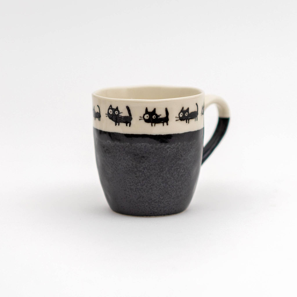 Stoneware Silly Cat Mug | Black and Beige - Freshie & Zero Studio Shop