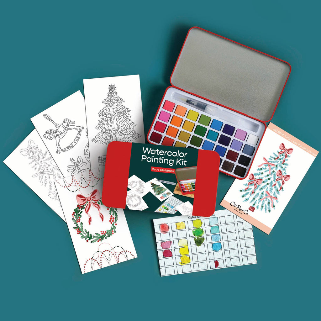 Retro Christmas Watercolor Painting Kit - Freshie & Zero Studio Shop