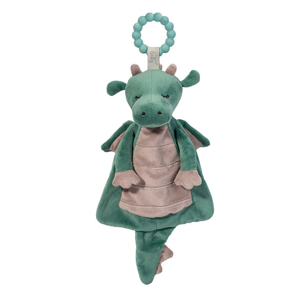 Douglas Asher Dragon plush baby teether toy with soft fabric and textured teething surface, designed for infants.