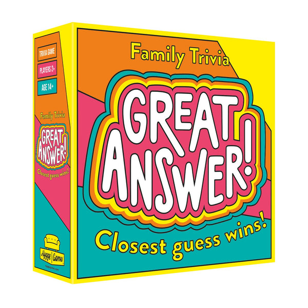 Hygge Games Great Answer! trivia game card deck in colorful packaging